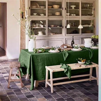 Talasily Linen Tablecloth 100% Pure Linen Table Cloth 60x120 Inches Rectangle Tablecloths Washable Cloths for Kitchen, Dining, Buffet Parties, Holidays, Picnic,Weddings and Restaurants-Forest Green