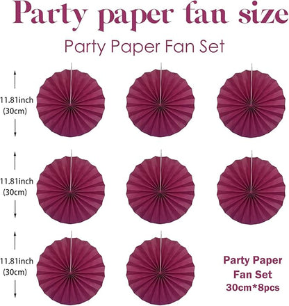 Red Party Decorations,Paper Decorations for Party,Girls Party Decorations Party Paper Fans Bulk 12in,Anniversary Decorations for Party 30 Color DIY Set （Wine Red）