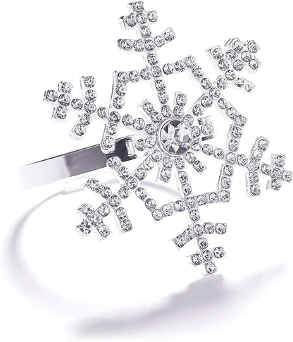 Halatool Set of 6 Christmas Rhinestone Snowflake Napkin Rings for Xmas Dining Table- Napkin Ring Holder for Christmas, Thanksgiving, Holiday Party Table Decoration