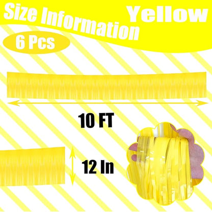 6 Pack 10 Feet Foil Fringe Garland Metallic Tinsel Streamers Banner Wall Hanging Curtain Backdrop Banner for Parade Floats, Thanksgiving, Christmas, Birthday, Halloween Party Decorations(Yellow)