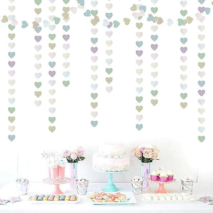 Iridescent Disco-Holographic Party-Decorations Heart Streamers-Garland - 52ft Glitter Dance Hanging Paper Banner, Wedding Bachelorette Birthday Euphoria Galentines Decor Hugfond