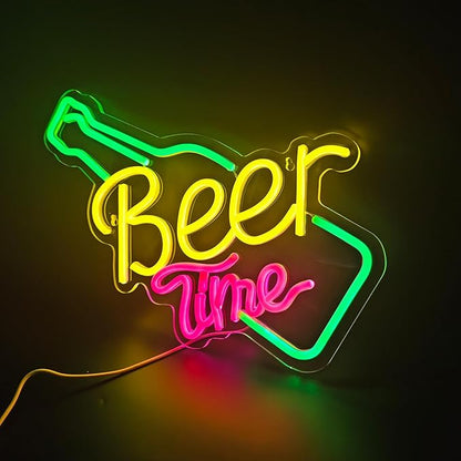 Beer Time Neon Sign Led Wall Decor Man Cave Neon Light Up Signs Wall Art for Home Room Bar Bedroom USB Powered 16.3"x11"