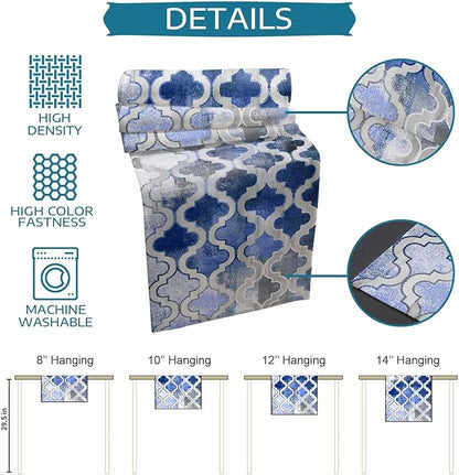 Blue Morocco Plaid Cotton Linen Table Runner for Dining Kitchen, Wedding Outdoor Party Tablerunners Decoration, Distressed Abstract Painted Vintage Dresser Scarf Coffee Tablecloth Runners 13''x108''