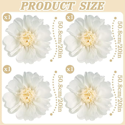 SUNBEAUTY 4 Pcs 20" White Giant Paper Flowers Large Crepe Tissue Artificial Paper Flowers Decorations for Wedding Party Wall Table Birthday Baby Shower Bridal Nursery Room Tea Party Backdrop Decor