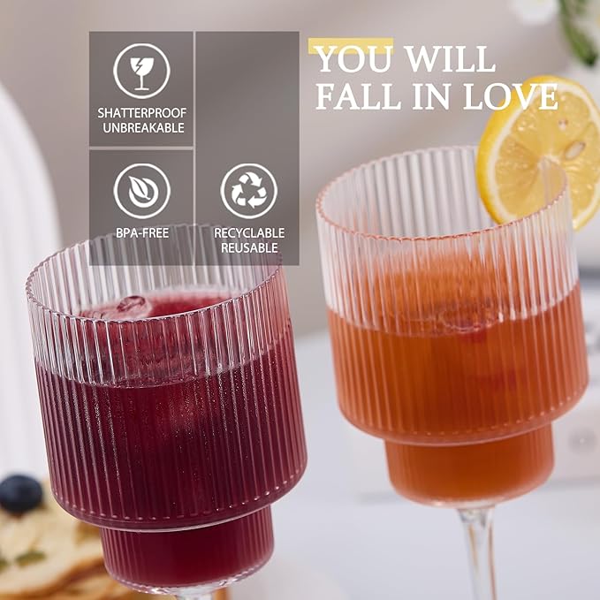 Plastic Goblets Wine Glasses - 12Oz Acrylic Wine Glasses Origami Unbreakable Clear Plastic Cocktail Glasses Recyclable Shatterproof Reusable Wine Cups for Parties & Weddings (Transparent 1)