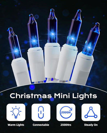 Brightown Blue Christmas Mini String Lights, 100-Count 26.5ft Incandescent Bulb Halloween Fairy Lights for Indoor Holiday Decor, Christmas Tree Garland Wedding Party Multi-Use Decoration, White Wire