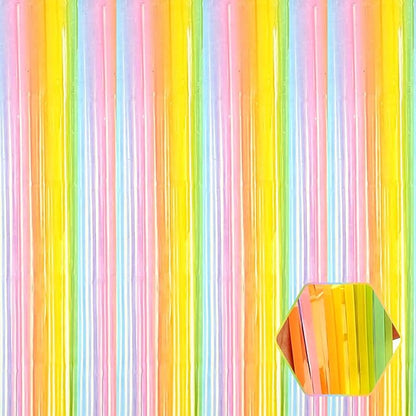6 Pack Rainbow Foil Fringe Curtain Backdrop, 3.28Ft x 8.2Ft Metallic Tinsel Foil Fringe Streamer Curtains for Photo Booth, Birthday, Wedding, New Year Party Decorations