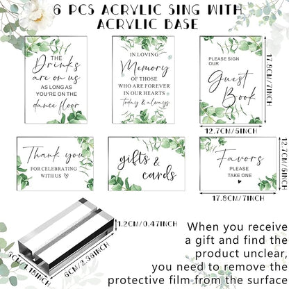 Weysat 6 Pcs Clear Acrylic Wedding Signs for Reception and Ceremony 5'' x 7'' Wedding Signage with Stand in Loving Memory Table Decorations Cards and Gifts Guestbook Reserved Table Sign(Elegant Style)