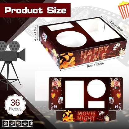 Faccito 36 Pcs Movie Night Snack Trays Movie Theater Snack Boxes Night Supply Disposable Paper Holder Tray for Popcorn Food Candy Drink Party 8 x 6 Inch(Dark Red,Retro Style)
