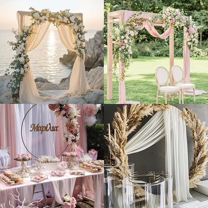 Socomi Blue Sheer Wedding Arch Draping Fabric 29" x 20Ft 2 Panels Outdoor Curtain Drapes Extra Long for Bridal Baby Shower Ceremony Birthday Party Decor