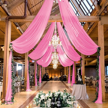 MODFUNS Pink Wedding Drapes 5x30ft 2 Panels Wedding Arch Draping Fabric Chiffon Semi Sheer Drapery Curtain Ceiling Covering Fabric for Party Banquet Decorations