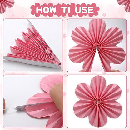 BestoFun 12 PCS Paper Flowers Fans Pink and Yellow Party Decorations Paper Flowers Decorations for Wall Girl Groovy Birthday Baby Shower Wedding Bachelorette Room Hanging Décor