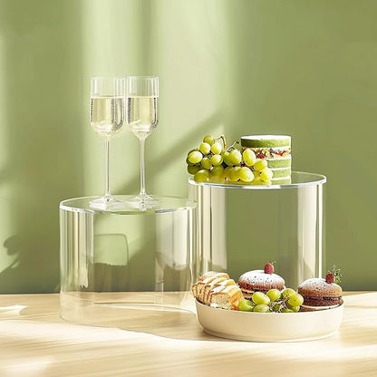 6Pcs Buffet Risers, Food Risers for Buffet, Acrylic Boxes for Display Round Riser Display Cases Acrylic Round Display Base, Clear(Size 6",6.5",6.7",7",7.5",8")