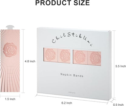 Polymer Material Reusable Napkin Band, Glue-Free Tear-Proof Water Resistant Oil-Proof Napkin Bands Set of 200(Front Rose Gold Color and Back Silver), 6 Adjustable Sizes Napkin Rings
