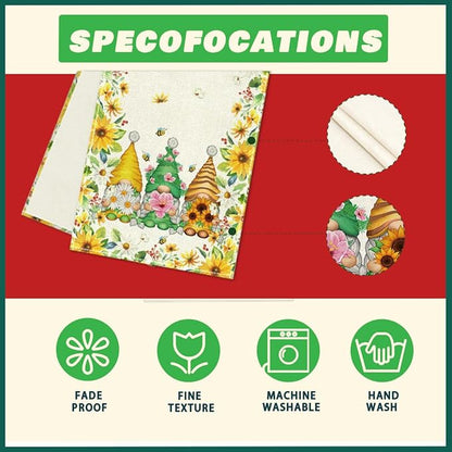 XCHI Yellow White Daisies Flowers Gnomes Spring Table Runner Burlap Table Decoration for Summer Seasonal Home Kitchen Dining Dinner Indoor Holiday Farmhouse Decor 13x48 Inch