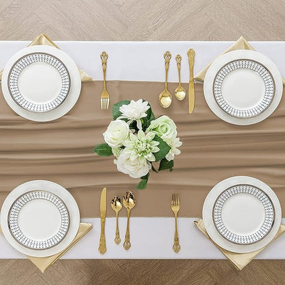 2 Pack 10 Ft Chiffon Table Runner Beige Gauze Long Table Runners 27x120 Inches Sheer Tulle Table Runner for Rustic Wedding Reception Bridal Shower Decorations Birthday Party