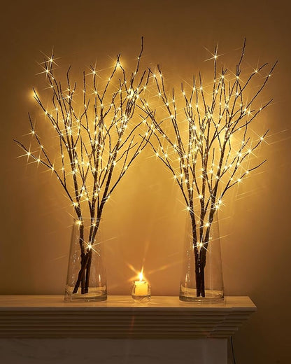 Birchlitland Lighted Branches for Vase 32in Tall 150 LED Plug in, Brown Artificial Willow Lights with Timer Home Christmas Party Mantle Decor