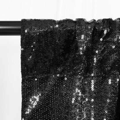 SquarePie Sequin Backdrop Curtain Not See Through Thick Glitter Background for Party 8FT x 10FT Black