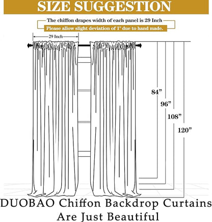 DUOBAO Chiffon Backdrop Curtain-2 Panels 29"x108" Wedding Backdrop Drapes Beach-Curtains for Living Room Voile Window Curtain Photography Backdrops for Weddings Ceremony (White)