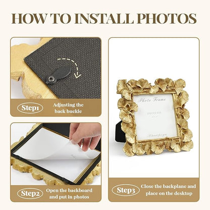 Cuspin 4x4 Picture Frame Small Gold Frames, Vintage Ornate Leaf Textured Hand-Crafted Resin with Glass Front, Antique Photo Frame for Tabletop Display, Retro Design Home Decor