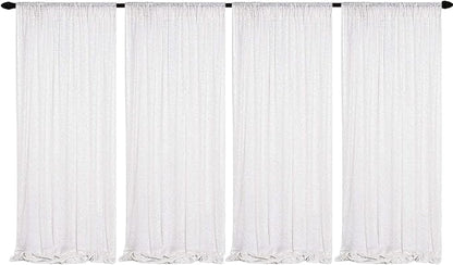 JYFLZQ White Iridescent Sequin Backdrop Curtains 2ft x 8ft 4 Panel Glitter Photo Booth Backdrops Sparkly Photography Background Drapes for Parties Wedding Bridal Showers