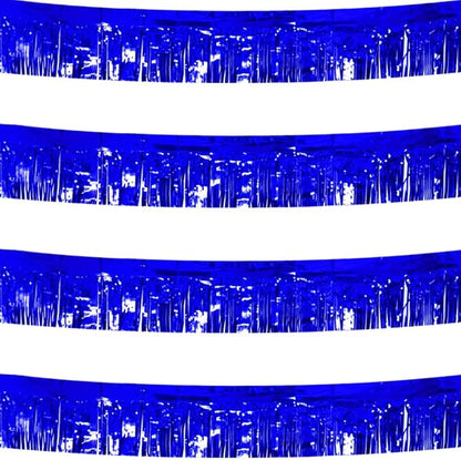 4 Pack Royal Blue Total 40 Feet Foil Fringe Garland Metallic Tinsel Banner Wall Hanging Drapes Parade Float Skirting Decorations for Trailer Mardi Gras Party Birthday Wedding Baby Shower