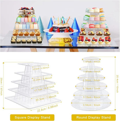 5 Tiers Square Macaron Tower Stand Cake Display Rack Cupcake Stand Desserts Display for Wedding Birthday Party Decor