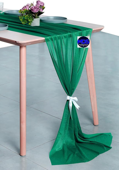 MDS 15 Pack 10ft Chiffon Table Runner 29 x 120 Inches Sheer Wedding Runner Romantic Rustic Table Runner for Wedding Decorations, Birthday Parties, Bridal Shower Party Arch Decor - Emerald Green
