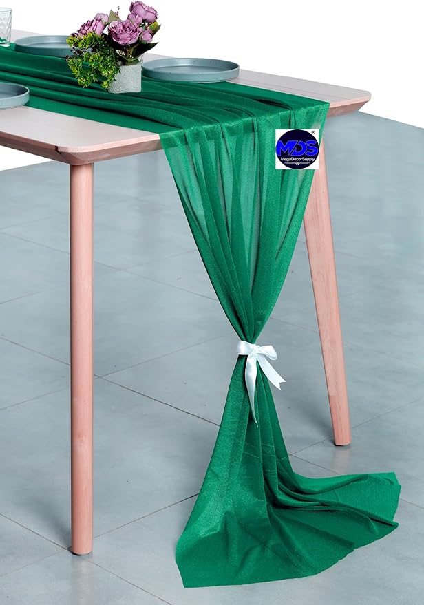 MDS Halloween Chiffon Table Runner - 1 Pack, 29 x 170 Inches, 14ft Each - Sheer Spooky Table Runners for Haunted House Parties, Trick-or-Treat Tables, Witchy Décor, Wedding & Events - Emerald Green
