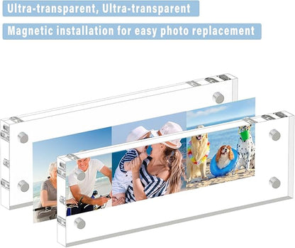 HELPLEX Acrylic Frame, 5 Pack 2x6 Photo Booth Frames, 20mm Thicker Frameless Clear Double Sided Magnetic, Free Standing Desktop Display Stand