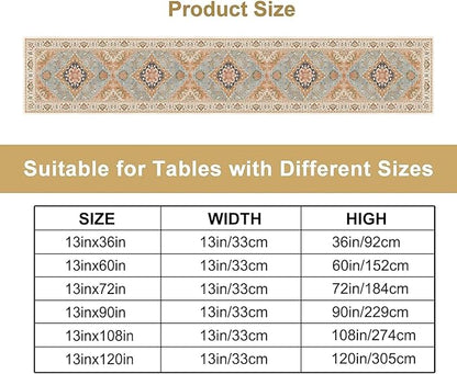 Vintage Boho Floral Table Runner, Rustic Country Farmhouse Grey Blue Orange Bohemia Flower Pattern for Home Kitchen Table Decor Dining Coffee Room Party Decor 13x60in