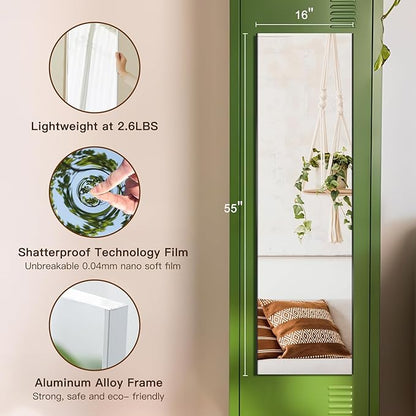 55"x16" Magnetic Mirror Lightweight Full-Length Mirror | Strong Adhesion, Easy Installation | Suitable for Refrigerators, Glass Walls, Wooden Doors, and More | 8.2kg Ultra-Strong Support | Black