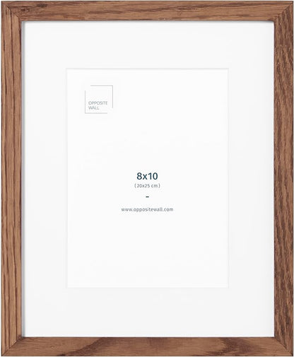 Opposite Wal - 8x10 in - Dark Solid Oak Wood Picture Frames with Mat - Wall Hanging & Tabletop Photo Frame - Pictures Display 5x7 with Mat, 8x10 without - Office, Gallery & Home Decor