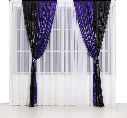 Poise3EHome 2ft x 8ft Purple Sequin Photography Backdrop Curtain 2 Panels for Party Decoration, Purple