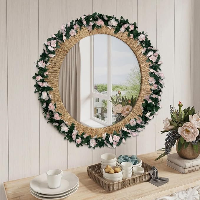 16Pcs 126Ft Light Pink Rose Garland, Fake Rose Hanging Flowers, Artificial Flower Vine, Hanging Floral Vine Garland for Wedding, Birthday Party, Wall Arch, Halloween, Christmas Garden Backdrop Decor