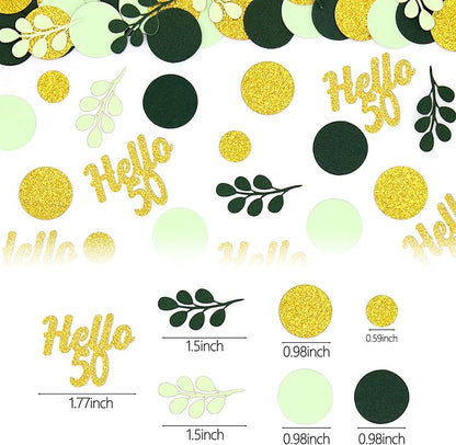300PC Gold Glitter and Sage Green Happy 50th Birthday Decorations for Men/Women Greenery 50th Birthday Confetti for Table Fifty Party Decor Supplies