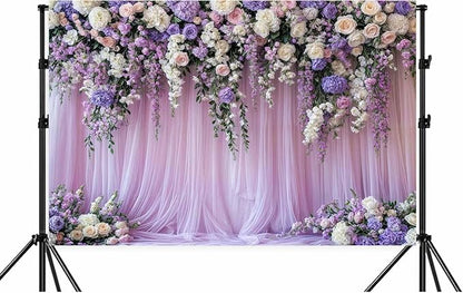 20x10ft Purple Lavender Floral Bridal Backdrop Wedding Flower Photography Backdrop for Girl Portrait Baby Shower Birthday Party Decor Banner Mother's Day Party Wall Backdrop Studio Photo Backgrounds