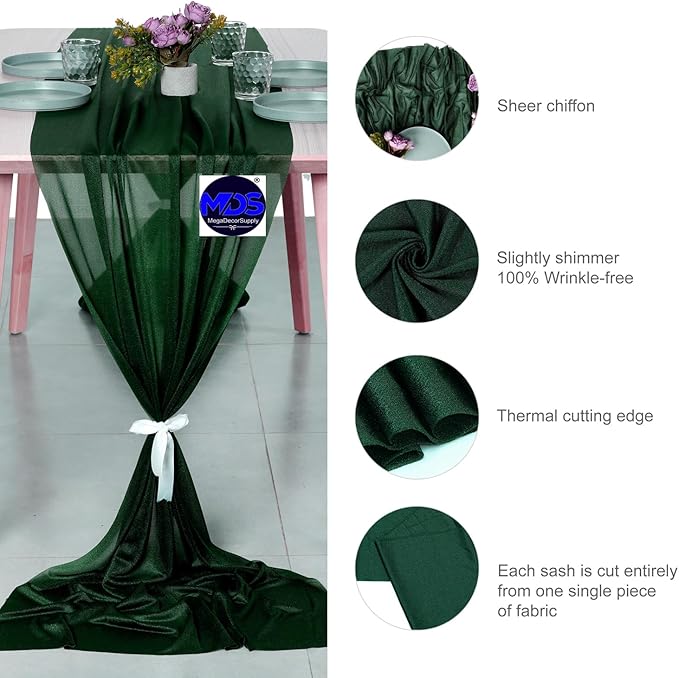 MDS Halloween Chiffon Table Runner - 20 Pack, 29 x 170 Inches, 14ft Each - Sheer Spooky Table Runners for Haunted House Parties, Trick-or-Treat Tables, Witchy Décor, Wedding & Events - Hunter Green