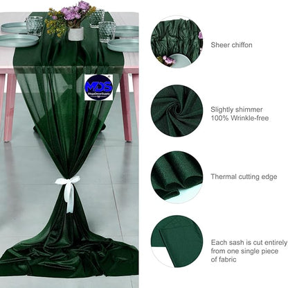 MDS Halloween Chiffon Table Runner - 20 Pack, 29 x 170 Inches, 14ft Each - Sheer Spooky Table Runners for Haunted House Parties, Trick-or-Treat Tables, Witchy Décor, Wedding & Events - Hunter Green