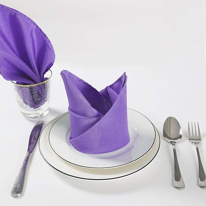 Cloth Napkins 17x17 inch Washable Polyester Dinner Napkins Soft Table Napkins for Wedding Party Dining Banquet(Purple,50PCS)