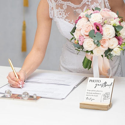 Wedding Guestbook Desk Decor, Wedding Guest Book Sign Wood Plaque, Guest Book Signs forWedding, Photo Guestbook WeddingWooden PlaqueSign with Wood Stand for WeddingReception Decor