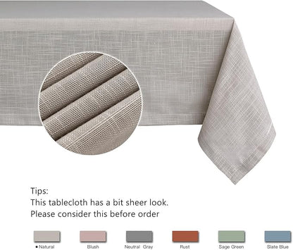 maxmill Lux Faux Linen Tablecloth with Slubby Yarn Textured Weaves Wrinkle Free Anti-Shrink Soft Table Cloth for Kitchen Dining Tabletop for Outdoor and Indoor Use Rectangle 60 x 84 Inch Natural