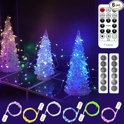 HXWEIYE 6 Pack Multicolor Fairy Lights Battery Operated with Remote & Timer, 7ft 20LED Mini String Lights Mason Jar Lights, Waterproof Firefly Starry Lights for DIY Wedding Party Bedroom Patio