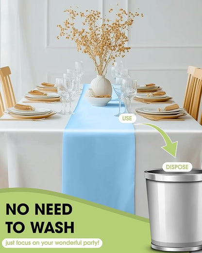 Pureegg Light Blue Plastic Table Runners - 10 Pack, 14'' x 108'', Water Resistant & Disposable Centerpiece Decorations for Table Cloth, Wedding, Birthday, Holiday, Baby Shower, Party, Home Decor