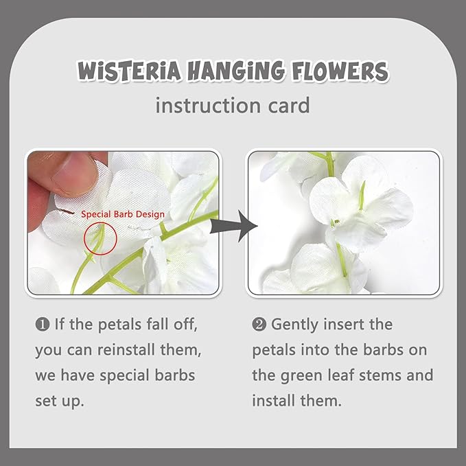 12 Pack White Green Wisteria Hanging Flowers Garland, 3.77 Feet Artificial Flower Vines, Fake Wisteria, Artificial Vines Hanging Garland for Backdrop Outdoor Yard Garden Decor