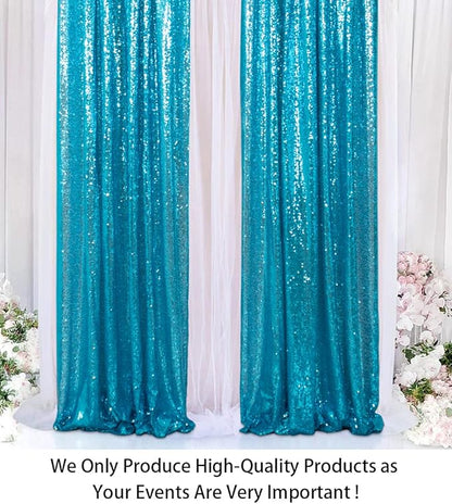 ShinyBeauty Sparkle Backdrop Curtain Aqua 2 Panels Set Sequin Photo Backdrop Turquoise 2FTx8FT Sequin Backdrop Curtain Aqua Blue Pack of 2-1220S