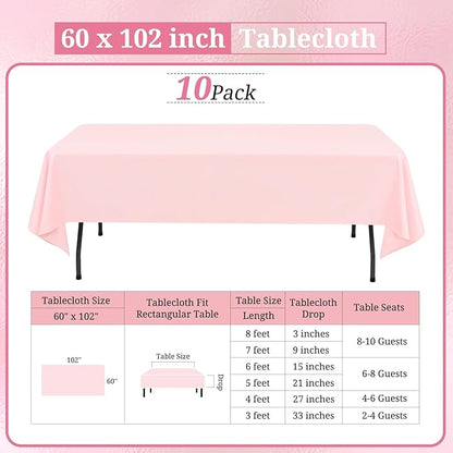 10 Pack Pink Tablecloths for 6ft Rectangle Tables 60 x 102 Inch - Polyester Table Cover Stain and Wrinkle Resistant Washable Fabric Table Clothes for Wedding Party Banquet Reception Restaurant