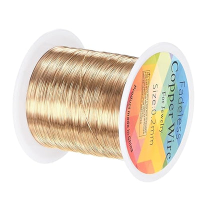 0.2mm Jewelry Wire, 32 Gauge 328FT Craft Wire Copper Beading Wire for Jewelry Making/Planting/Weaving/DIY Crafting, Soft Metal Wires [100M, Champagne Gold]