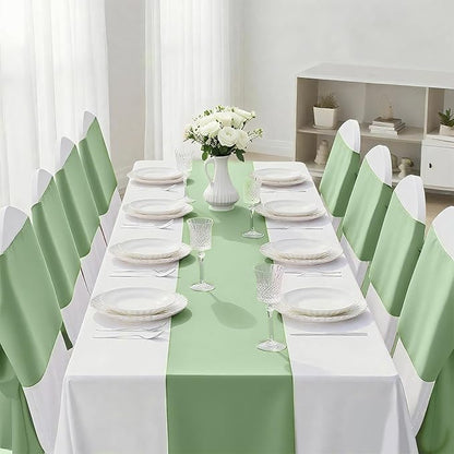 2 Pack Sage Green Satin Table Runner 12x108 Inches Long, Bright Silky Smooth Satin Table Runner Table Decor for Wedding Banquet Christmas Prom Event Birthday Party
