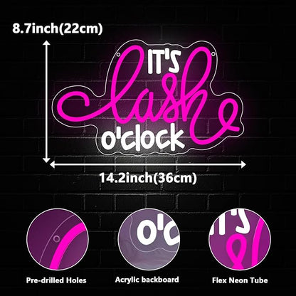 Lash Neon Sign, it's Lash O'Clock Led Neon Light Signs for Wall Decor Beauty Room Salon Nails Business Light up Sign for Lash Techs Girls Christmas Birthday Gift Dimmable USB Powered(14.2"*8.7")